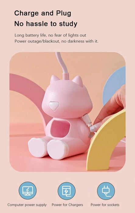 Creative Cute Cat Flexible Led Study Desk Lamp with Phone Holder