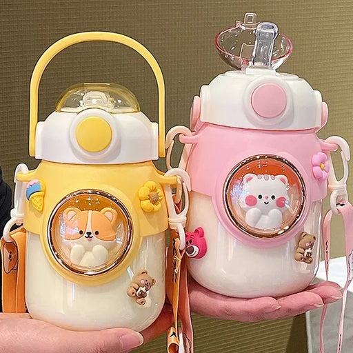 Cute Kids Water Bottles With Straw For  Children's 820ml Large Capacity Kawaii Cartoon Student School Travel Water Cup